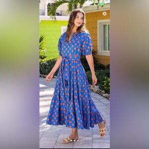 Printfresh Zinnia To and From Dress, nautical blue. Medium. Worn once